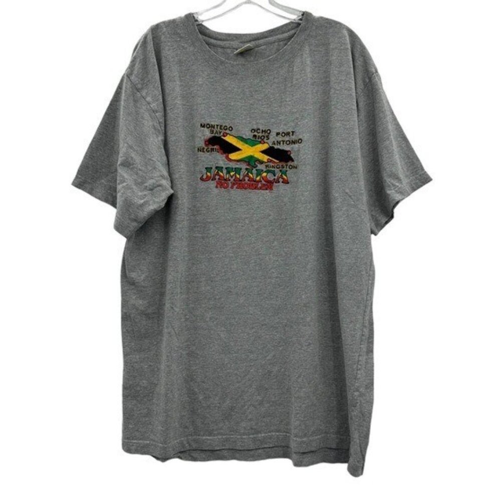 Island Tees Jamaica No Problem Men's 2XL Embroidered T-Shirt Beach Tropical Gray